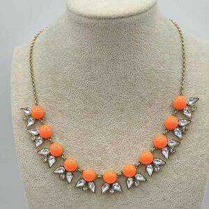 J Crew Orange Resin Beads with Clear Crystal Necklace  NWOT!